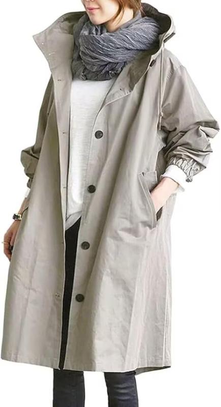 [Kayiyasu] トレンチコート レディース スプリングコート アウター コート 通勤 カジュアル 春 秋 薄手 ロング丈 大きいサイズ M-3XL(L グレー)