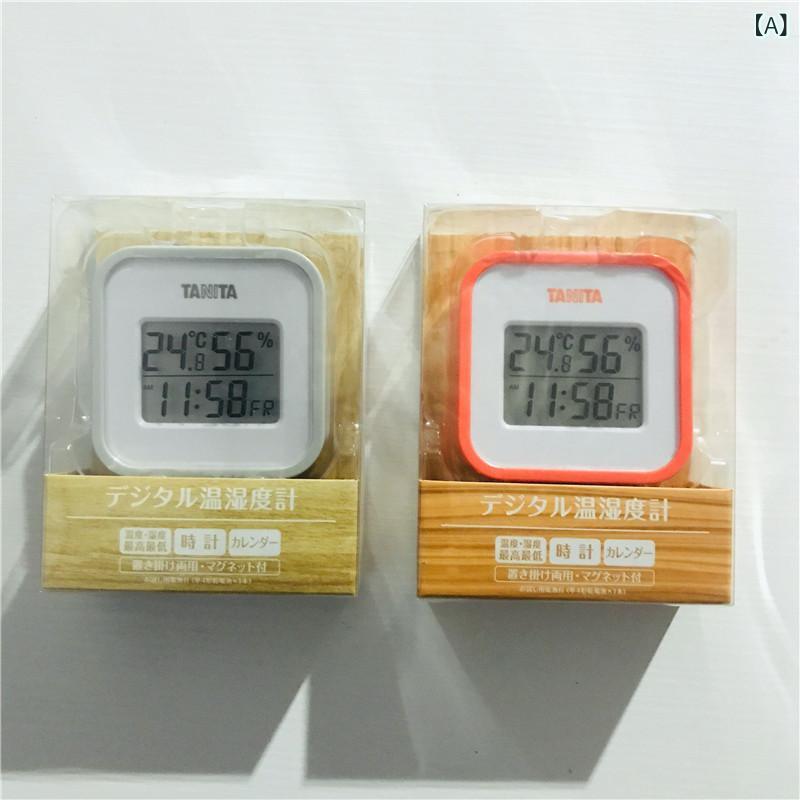 デジタル 温湿度計 温度計 湿度計 室内 時計 浅灰 橙
