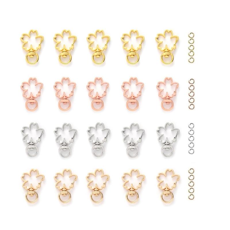 YFFSFDC キーホルダー金具 20個 回転カン付き ワンタッチキーホルダー カワイイ DIY用パーツ 手作り キーリング シルバー ゴールドなど4色 (花キ...
