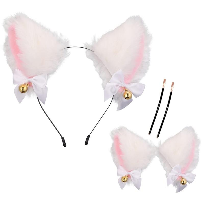 MADDEY もふもふ耳 犬 きつね 動物 猫耳 カチューシャ 鈴付き ヘッドバンド 獣耳 狐耳 コスプレ ハロウィン 仮装 コスチューム (ホワイト)
