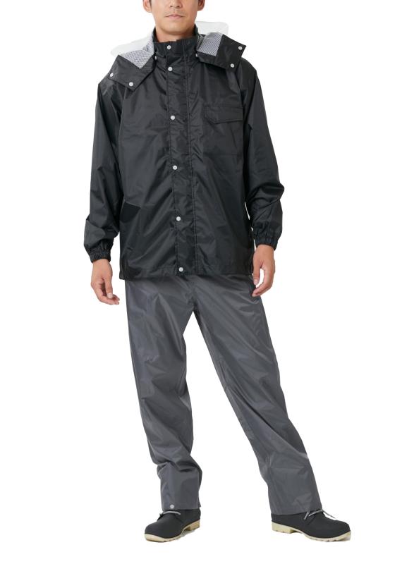 [ウィンターチェリー] レインウェア 上下セット 防水 総裏メッシュ ディフェンドレインスーツ メンズ ブラック M