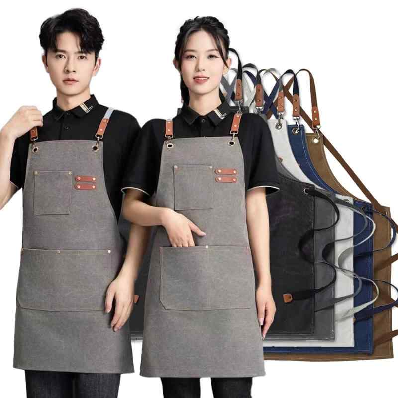 [deoway] エプロン レディース メンズ おしゃれ アウトドア キャンプ ワーク 大判タイプ ツールポケット バーベキュー 厚手綿作業服 前掛け カフェエプロン フリーサイズ (グレー)(3)