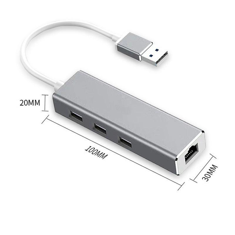 USB LAN アダプター 有線 変換 アダプタ ギガビット イーサネット ポート 拡張 USB ハブ 3ポート グレー シルバー