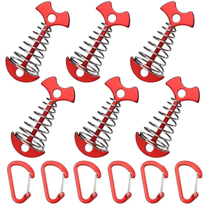 アンカーペグ ウッドデッキ ペグ キャンプ キャンプ用テント アルミ製 魚骨ペグ カラビナ付き 自在金具..