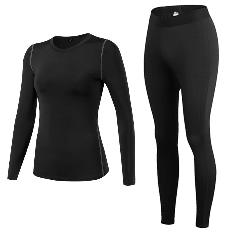 [Sillictor] スポーツ インナー 上下 セット レディース 長袖 アンダーシャツ ＋ ロング タイツ コンプレッションウェア 【通気速乾・抗菌防臭】 ブラック 2019+2020blk-XL