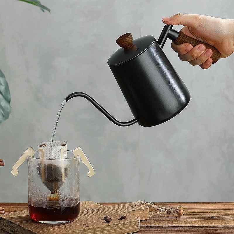 コーヒーポットステンレス木製ハンド...