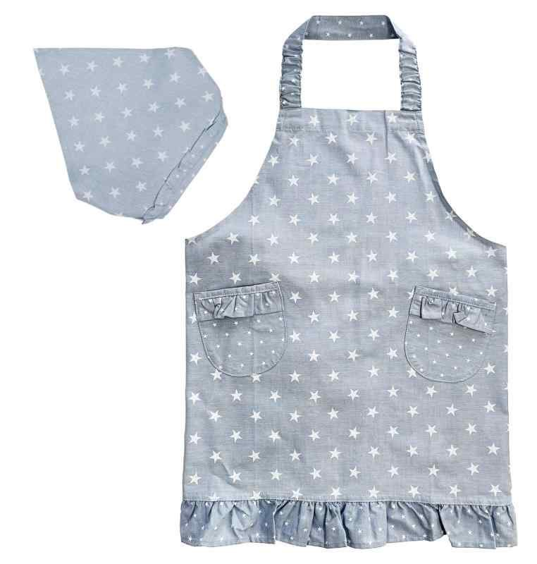 Newフリルダンガリースター 子供用エプロン・三角巾セット (L)