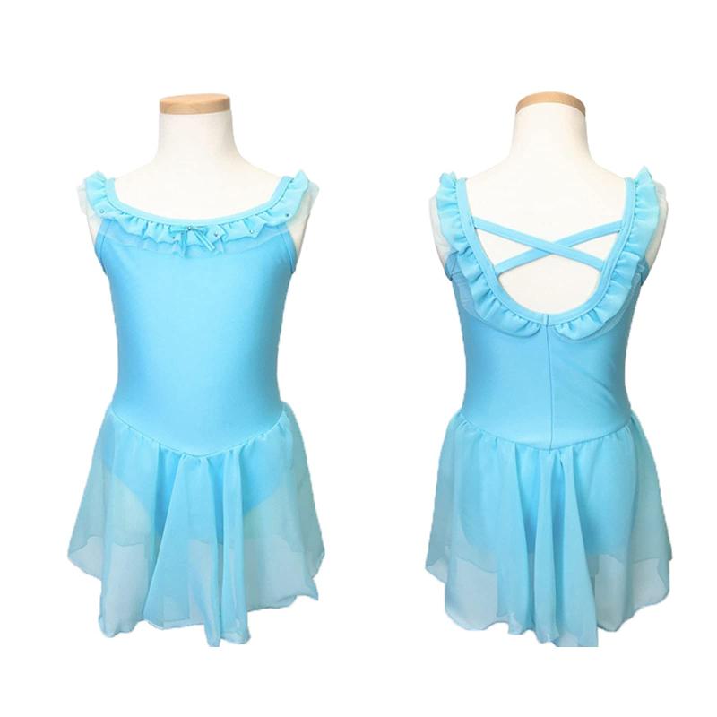 [イーバレリーナ] シャーベットシフォンバレエレオタード ジュニア＆子供用 ブルー-M(103-111)