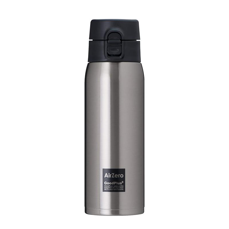 Canteens, Bottles - グッドプラス (GoodPlus+) 真空断熱ステンレスマグボトル エアゼロ 500ml クリアステンレス 【保温保冷】【軽量&コンパクト設計】【ワンタッチオープン】【安全ロック付】【飲みごろ温度キ