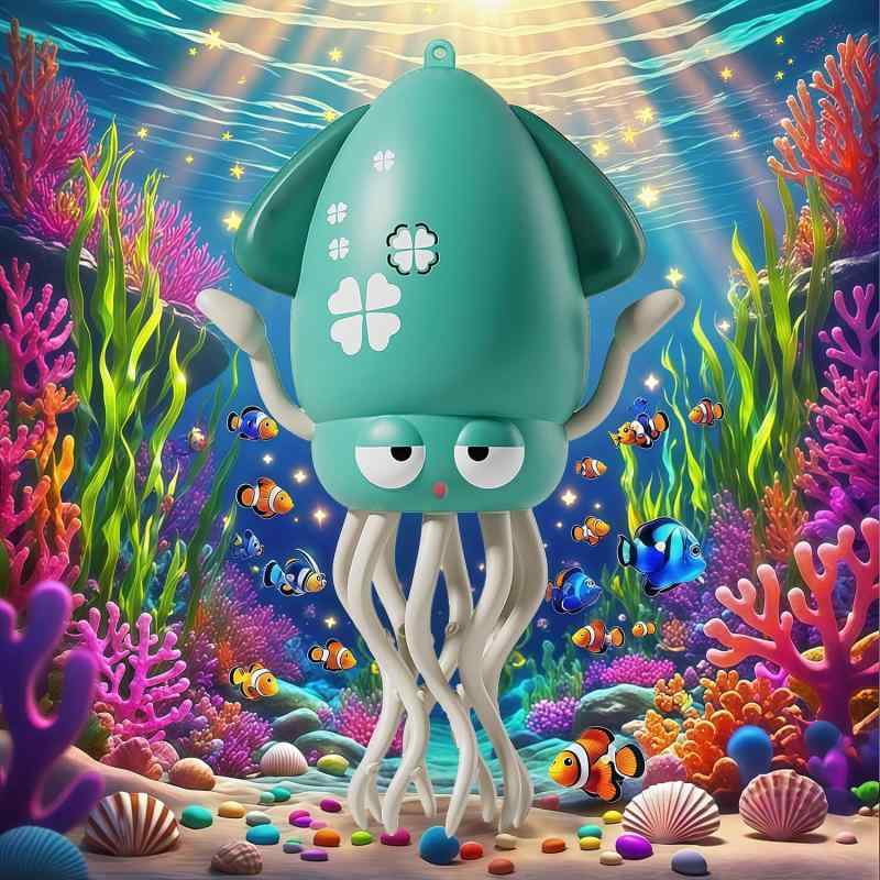 イカ おもちゃ 踊る 赤ちゃん おもちゃ 動く 知育玩具 音楽＆LEDライト付き 自動障害物回避 USB充電式 誕生日 プレゼント 子供向け 赤ちゃんの注意を引く (グリーン)