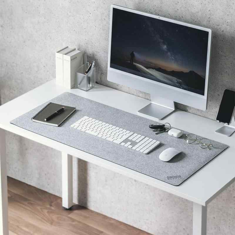 サンワダイレクト デスクマット フェルト 90×40cm 傷・スレ防止 マウスの操作音軽減 おしゃれ グレー 2..