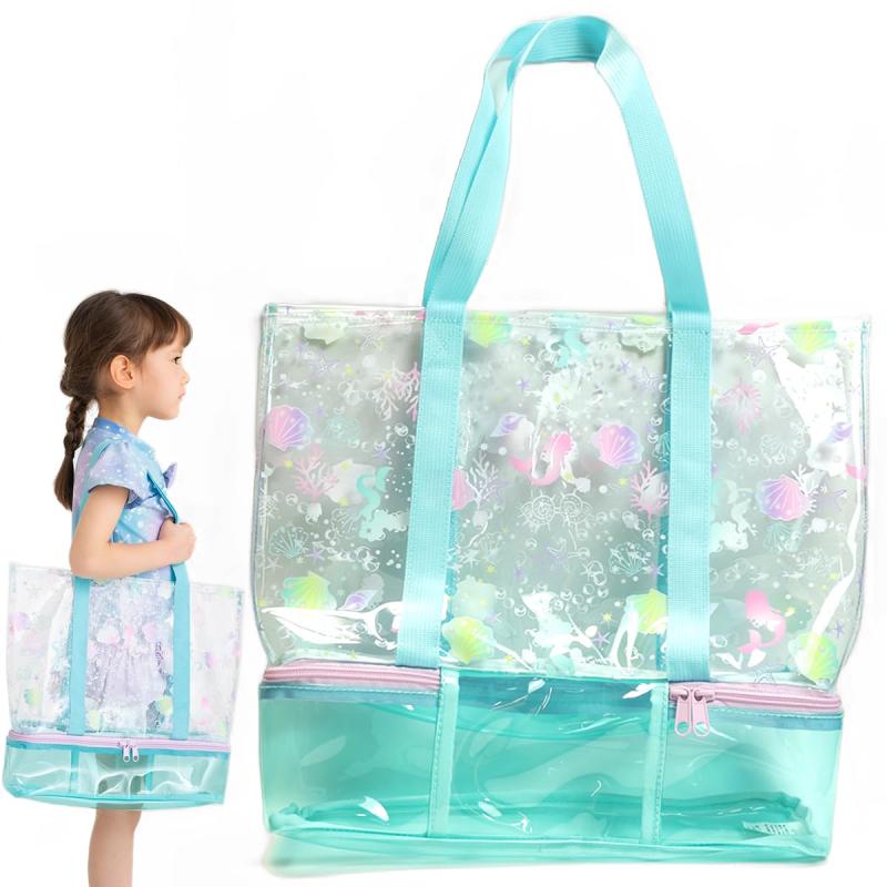 ZAIDEA 2層式 プールバッグ スイムバッグ ビーチバッグ キッズ 乾湿分離 スイミング 水泳 バッグ 子供 ..