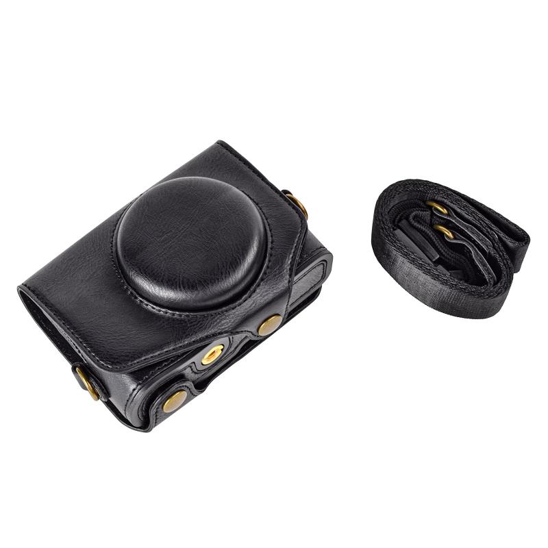 SANYO - kinokoo PowerShot SX720 HS / SX730 / SX740用カメラケース PUレザー 全面保護型 三脚穴付き ショルダーストラップ付き(ブラック)