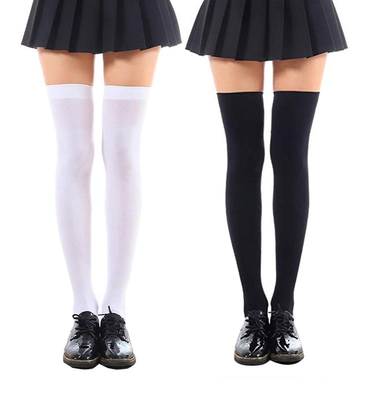 [SHUCLASS] ニーハイソックス レディース靴下 オーバーニーソックス 滑り止め付き ソックス 着圧 cosplayや制服用 ニーハイ 黒いロングソックス 長さ60cm丈 2色