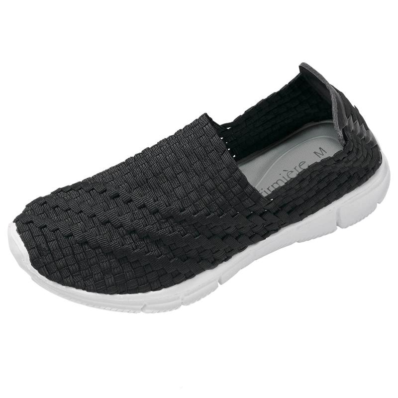 [アンファミエ] ナースシューズ ゴム編み スリッポン 低反発中敷き 軽量 衝撃吸収 ストレッチ素材 介護 レディース メンズ 24.0~24.5 cm 2E ブラック