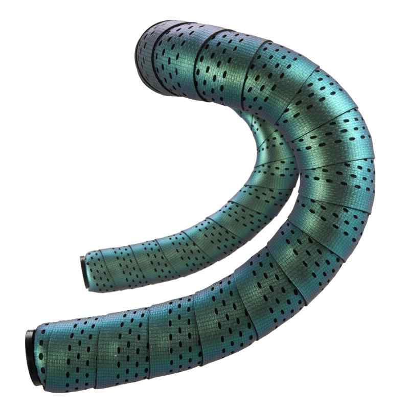 自転車 EVA+シリコン ロードバイク ドロップハンドル バーテープ エンドプラグ付き 左右セット SSカメレオングリーン/ブラック