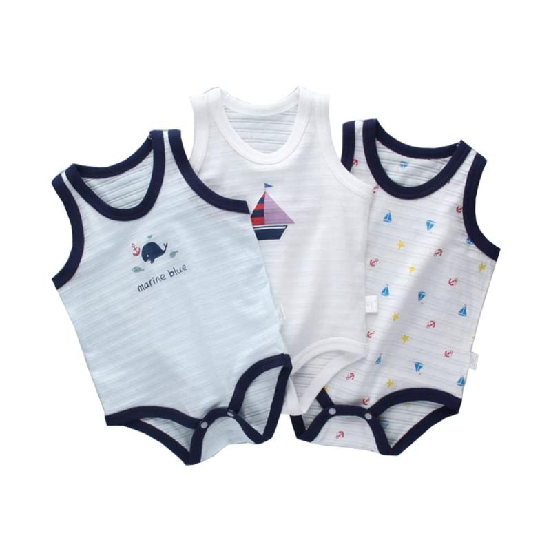 [Baby koi] ベビー服ボディシャツ男の子キャミソールメッシュ柄三枚組コツトンロンパース肌着通年素材カバーオール海柄90CMふんわりとしたやわらかな肌触りよいキャミデザインのロンパース。1枚でも重ね着でも楽しめて着まわし力抜群です。抱...