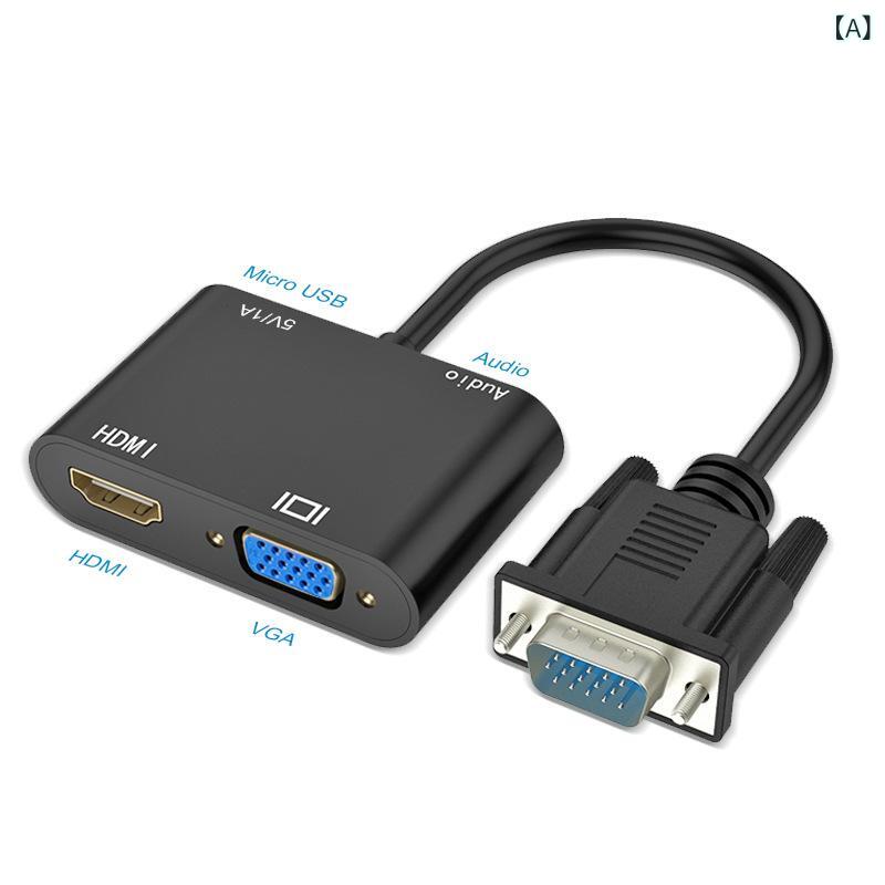 SUPERYOUのVGA HDMI 変換器 接続アダプタ ブラック 黒 転送ケーブル ディスプレイ モニター PC ノートパソコン デスクトップ 1080p 映像出力 コンパクト 軽量｜アングル2