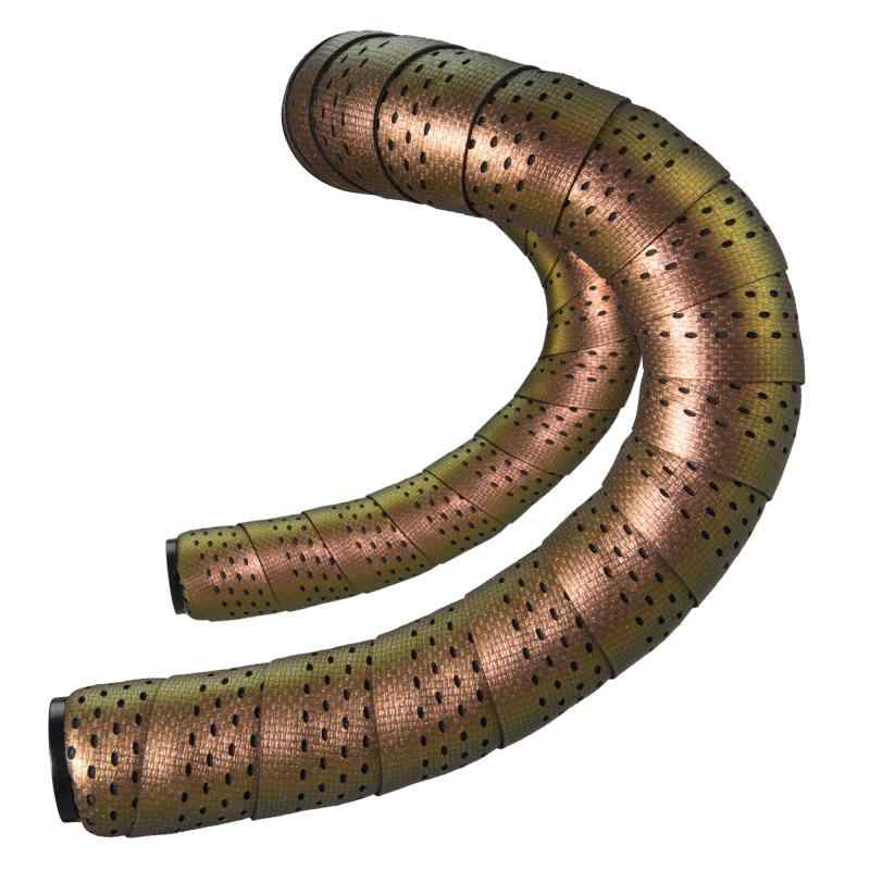 自転車 EVA+シリコン ロードバイク ドロップハンドル バーテープ エンドプラグ付き 左右セット SSカメレオンゴールド/ブラック