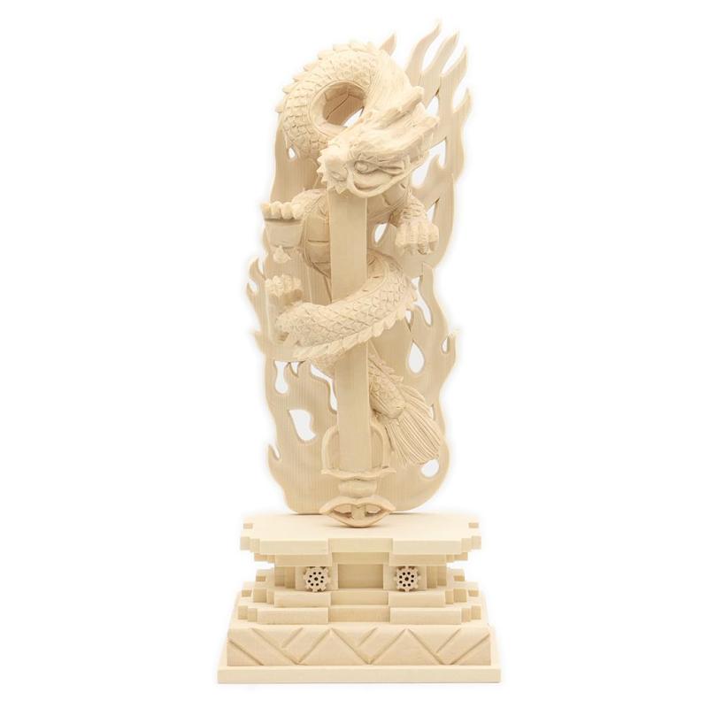 栗田こだわり仏像 【明王】 倶利伽羅龍王（総高30cm、幅13.5cm、奥行き8cm）桧木製高級木彫り 火炎光背四角台 1164サイズ/総高30cm、幅13.5cm、奥行き8cm材質：桧木（ヒノキ）生産国：中国