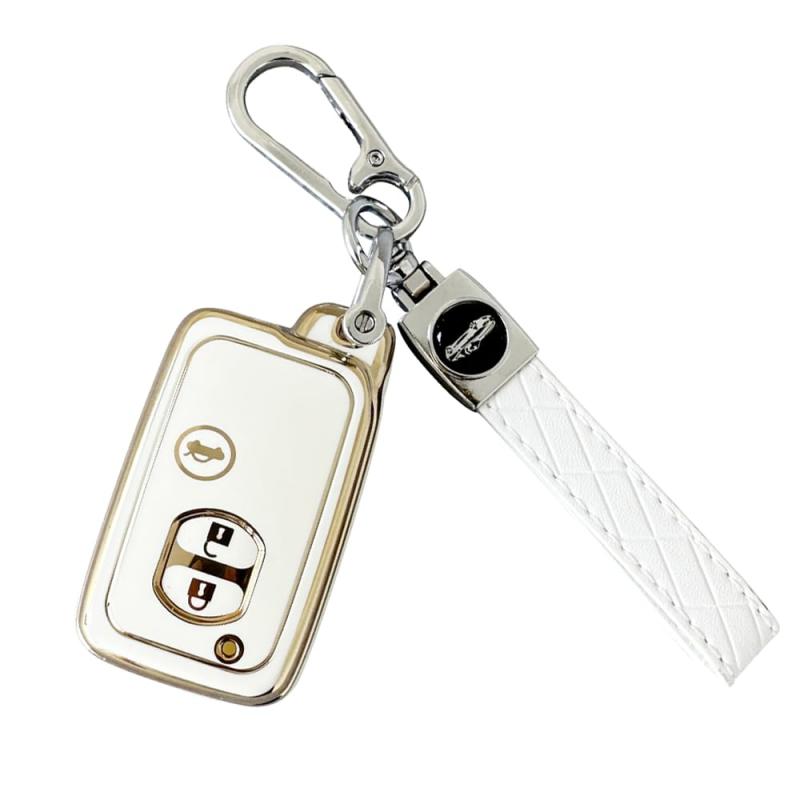 Kinotaka トヨタ車用 TPU製 3ボタン キーケース マジェスタ180 200系/ プリウス30系 /86 ZN6 / アクア/ヴィッツ/ラクティス / ランクル200 / アベンシスなど専用設計キーホルダー (ホワイト)