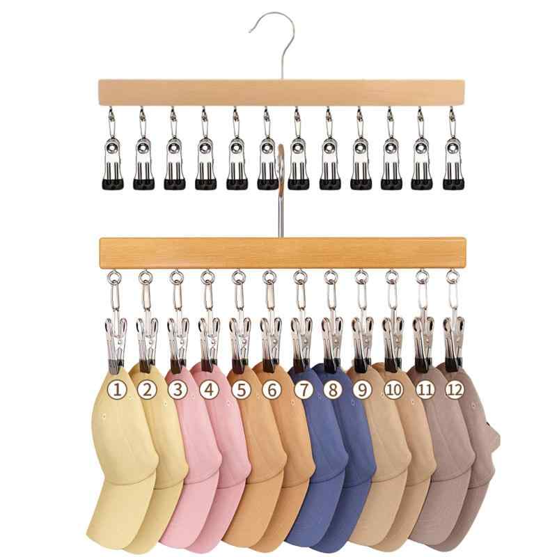 Zoubatt 帽子掛け 帽子ハンガー 2個セット 12ピンチ ぼうし収納 吊り下げ キャップハンガー 360°回転フック 省スペース 多機能 滑り止めクリップ クローゼット コンパクト 洗濯物干し 収納力ア