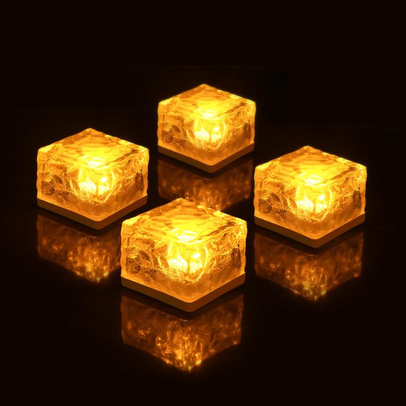 置くだけ GWSOLAR ソーラーライト ナトリウム灯色 4個セット埋め込み式 ガーデン【美しいブリックアイス模様の角ガラスから流れる幻想的な光り】アンティーク調 IP65防水 地中埋め込み 置