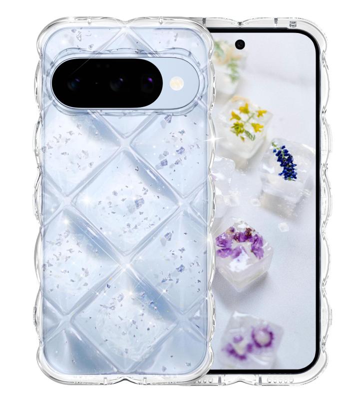 乐天商城 - GUAGUA Google Pixel 10 ケース クリア ウェーブ きらきら 菱形バック ピクセル 10//10 Pro うねうね ケース 透明TPU キラキラ 凸凹 アルミ箔シルバー 可愛い 韓国 人気 スマホケース耐衝撃 おしゃれ グ