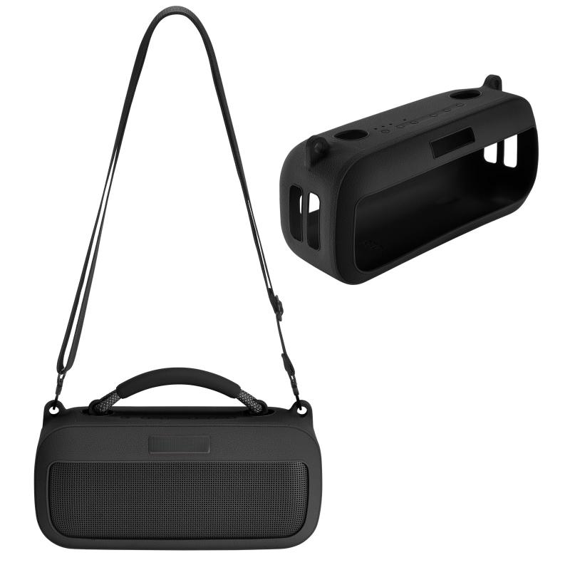 YipuVR シリコーンケースカバー Bose SoundLink Max用 保護キャリーカバー SoundLinkスピーカー対応 ソフトスキン ストラップ付き (ブラック)