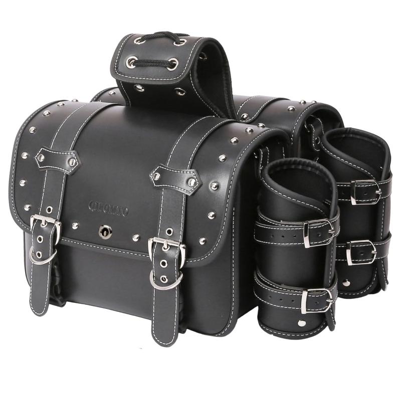 QJBOMTO 高密度 レザー オートバイ サドルバッグ - スロー オーバー サドル バッグ パニエ サイド バッ..