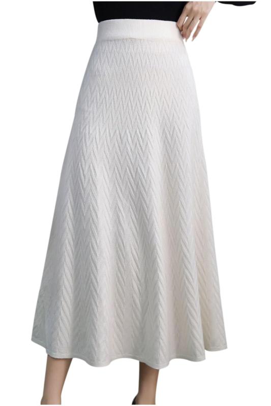 [ネコート] レディース スカート ロングスカート ひざ丈 ミモレ丈 ニットスカート 冬 防寒 フォーマル Aライン フレア ホワイト