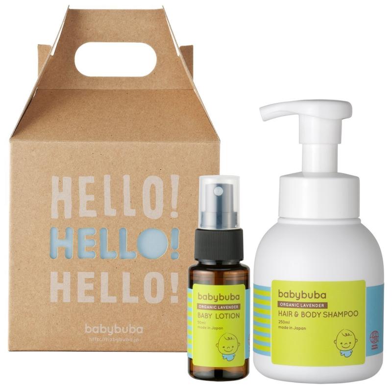 babybuba (ベビーブーバ) オーガニック ベビーギフトセット 出産祝い 【シャンプー＆ローション】 しっとり保湿 ベビースキンケア 全身 日本産 安心 ギフトボックス付 (新生児から/親子で使え