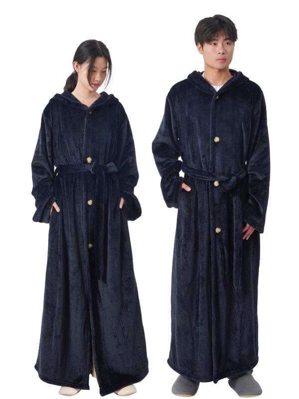 ATOKAZO 着る毛布 ルームウェア Rサイズ 男女兼用 あったか 着るブランケット 部屋着 パジャマ 腰ベルト・ポケット・フード付き ボタン付き フランネル なめらかな肌触り ふわふわ 吸湿発熱