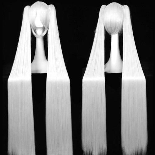 CaseEden コスプレ ウィッグ ロング 120cm ツインテール バンス付き シルバー 銀色 銀髪 銀白色 WIG4602