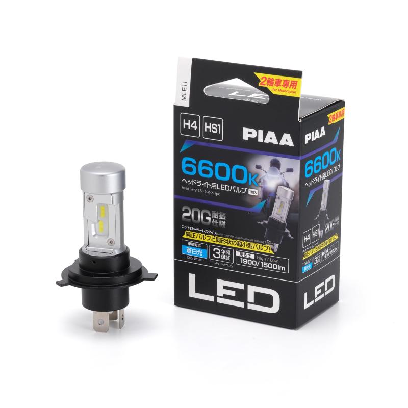 PIAA(�ԥ�) �Х����ѥإåɥ饤�ȥХ�� LED 6600K ����ȥ����顼�쥹 �ɿ�/�ɿХ�����(JIS S2) Hi1900/Lo1500lm H4/HS1 12V 20/20W �ѿ̻��� �ָ��б� �Υ����б� 3ǯ 1���� MLE11