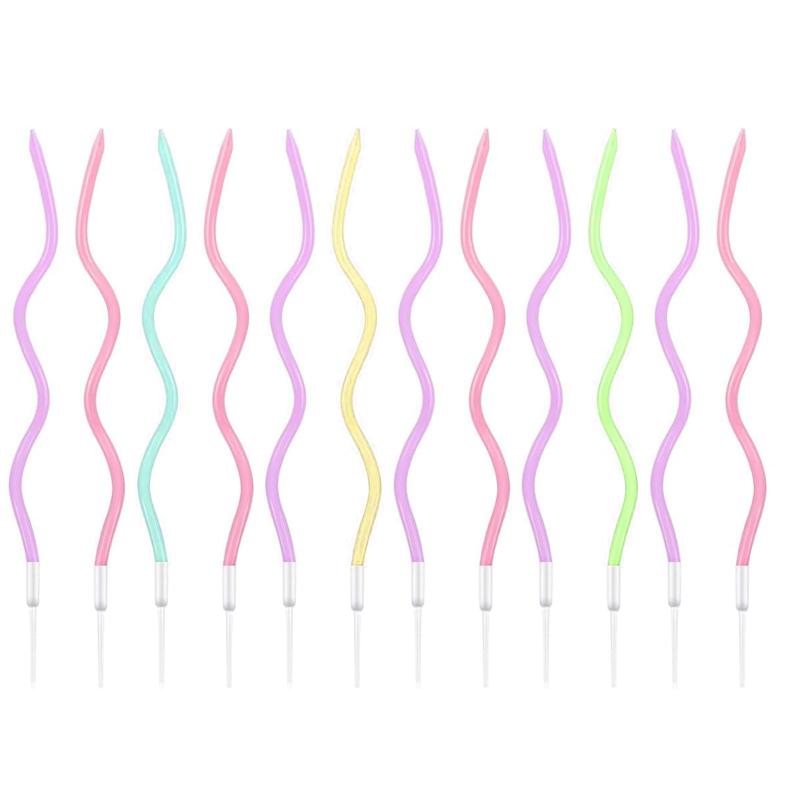 aninako 誕生日キャンドル 12本 ケーキキャンドル うねうねキャンドル 高級 記念日キャンドル バースデーキャンドル くねくねキャンドル ろうそく (多色A, S字型)