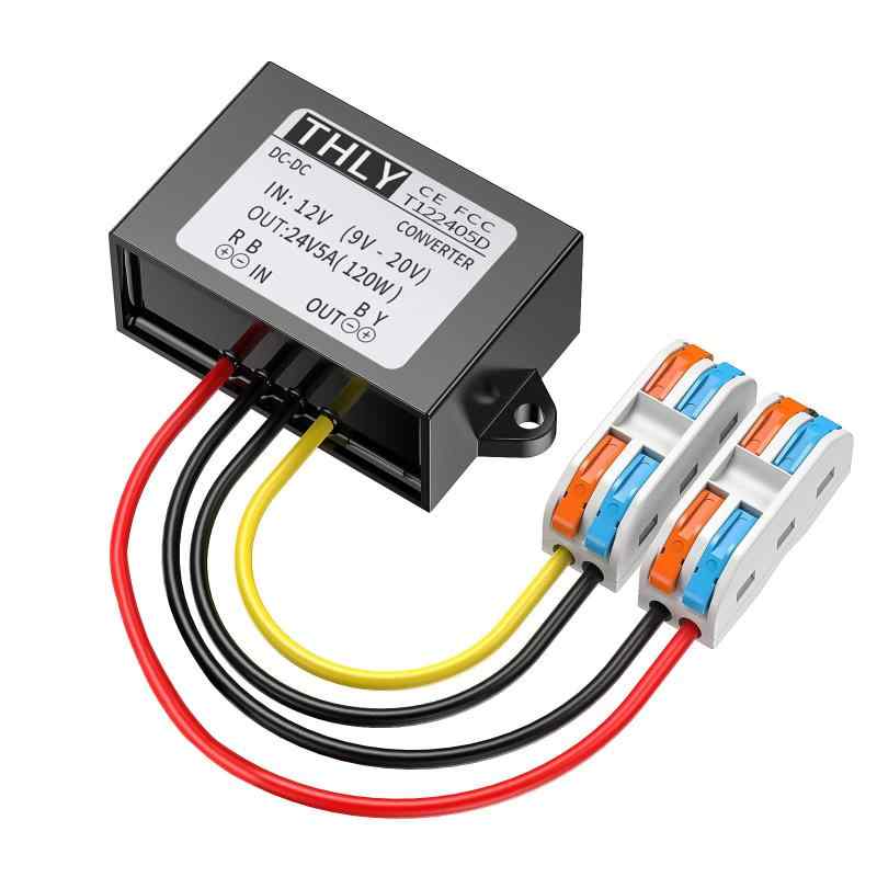 12VDCから24VDCへ昇圧DC-DCコンバーター5A 120W 12v 24v 昇圧 ワイヤーターミナル付き ゴルフカート 車両LED用（DC9-20V入力対応）