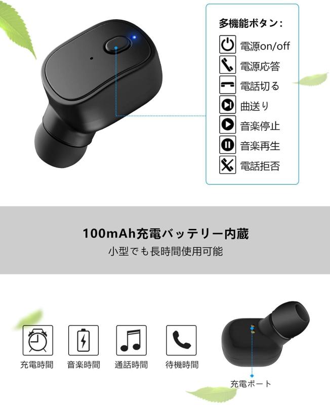 tongotdi イヤホン 片耳 ワイヤレス bluetooth 最小 ミニ 左右耳兼用小型 CVC6.0ノイズリダクション イヤホンマイク ブルートゥース 通話 マイク付き 12H長時間連続使用可 100mAh USBマグネット充電式 superyou-10381315 SUPERYOU サンプル画像2