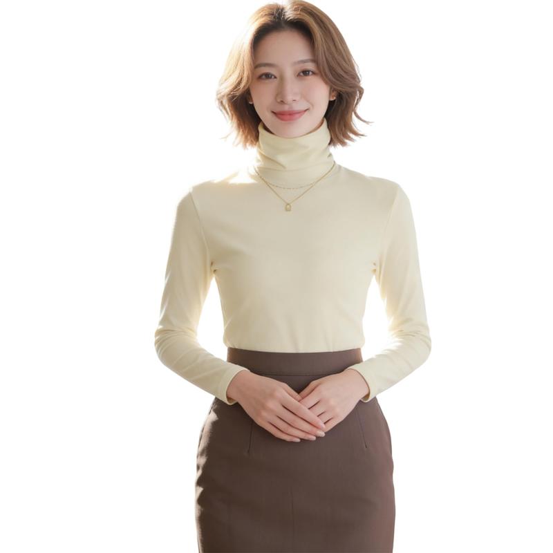 [HEWEAYTA] インナー レディース ハイネック あったか - 肌着 長袖 タートルネック 無地 春秋冬 肌触り良い 4色展開 暖かい 保温 カジュアル 通勤(ベージュ/ハイネック XL)