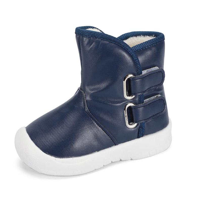 [ESTAMICO] キッズブーツ 子供靴 スノーブーツ ウィンターブーツ 女の子 男の子 裏ボア付き 防寒 防水 滑り止め ベビーシューズ（NEWネイビー・16.5-17cm）