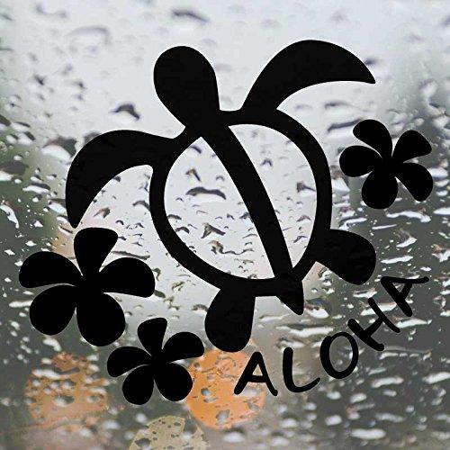 nc-smile ハワイアン ステッカー ホヌ HONU プルメリア ALOHA 耐水 屋外用 (M, 110mm×125mm, ブラック)