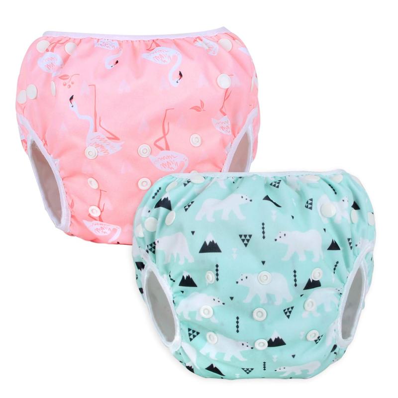 Luxja 赤ちゃん水着 2点セット 0~3歳 サイズ調節可能 再利用可能 ピンクフラミンゴ+白熊