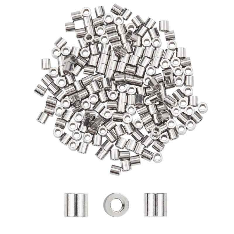 UNICRAFTALE 約200個 コラムビーズ 2mm 304ステンレス製スペーサービーズ 円筒形 ロンデルビーズ シリンダービーズ 小さなビーズ ステンレス鋼色 光沢メタルビーズ ビーズチャームパーツ ブレス