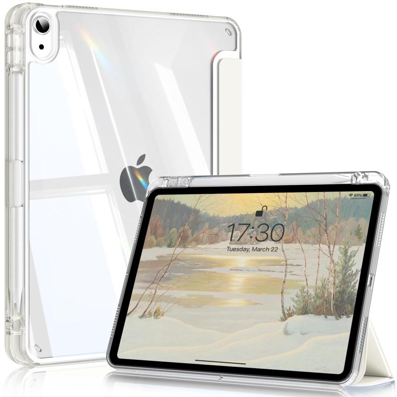 iPad 第11/10世代用ケース (A16) 2025 iPad 第11/10世代 10.9インチ 2022 保護ケース白【対応機種】SQBEBS ケース iPad 11世代 (A16) 11インチ 2025 / 第10世代 10.9インチ 2022 に適用します。 （モデル番号：A3354/A3355/A3356/A2696/A2757/A2777）。ご注意：他のiPadモデルとは互換性がありません、ご注文の際、デバイスの背面にあるモデル番号をご確認ください。【透明な背面カバー】表面はPUレザー素材で作られ、裏面は透明なアクリル素材で作られ、デバイス自体の美しさを見せます。フレームには衝撃に強い柔軟なTPUを採用し、軽量かつ極薄で、四隅にクッション性のあるソフトフ、落下によるダメージを防ぎます。 (注意: 透明バックカバーの内側と外側に傷防止保護フィルムの層があります。使用前に保護フィルムを剥がしてください)【オートスリープ/ウェイク機能】内蔵の磁気ストリップは、スマートな自動ウェイクまたはスリープ機能をサポートしており、いつでもiPadを簡単にウェイクまたはクローズでき、タブレットの電力を節約し、寿命を延ばすのに最適です。【2つの角度ビュー】三つ折りスタンドは 2 つの角度 (30°/65°) を提供し、タイピングや表示のニーズに柔軟に対応します。関節の痛みを避け、手を解放して他の娯楽に使えるため、優れた使用体験が得られます。【内蔵鉛筆ホルダー】内蔵鉛筆ホルダーは鉛筆カバーをしっかりと掴みます。保管や持ち運びに便利で、紛失や破損を防ぎ、いつでもどこでもiPadを快適に使用できます。（ご注意：Pencilは含まれていません）