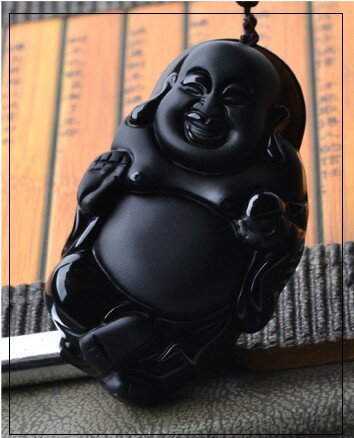 天然黒曜石仏像 ペンダント　天然石　仏像・開運縁起物・幸運置物　ネックレス　ブラジル産　贈り物・..