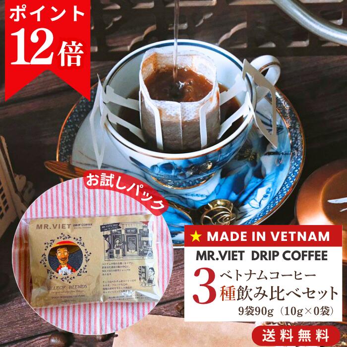 飲み比べセット 1580円 送料無料 ベトナムコーヒー ｜MR.VIET ミスターベト ヘーゼルナッツ ロブスタ ダラットコーヒー 個包装 コーヒーギフト 買い回り ポイント消化 父の日｜1袋10g入り