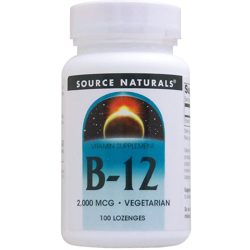 B12 2000mcg 仕事にレジャーに、買い物に、休む間もなくアクティブに動き回っているあなた。 忙しい日々を颯爽と軽やかにすごすため、毎日の食事を見つめ直すときに気にしたい栄養バランス。とくに注目したいのは、「ビタミンB12」です。 ■B12でハードな毎日を乗り切ろう！ "赤いビタミン"こと、ビタミンB12はビタミンB群の仲間である葉酸と協力して体調をキープする面をもつため、鉄分サプリと合わせ、女性から支持されています。 また、『修復屋』として体内の重要な役割をはたすB12は、毎日をシャキッと過ごしたい方、冴えた毎日を送りたい方の健康維持を応援します。 続けやすさは「水なし補給、高含有、お手頃価格」 米国サプリメントメーカーのパイオニア、Source Natural社の「ビタミンB12」は毎日つづけたくなる秘密がいっぱい！ 1 &nbsp; ラズベリー＆ピーチ風味の砂糖不使用トローチ 舐めるだけのお手軽サプリ♪ 水不要で、いつでも補給OK。 &nbsp; 2 &nbsp; 1粒2000mcgと高含有 水溶性ビタミンであるシアノコバラミン（B12）を効率よくしっかり補給できます。 &nbsp; 3 お財布にもやさしい 1日の目安は1粒でOK（約100日分）！ 2000mcg含有/粒と、水溶性ビタミンの健康パワーを存分に試したい方向き。 忙しいライフスタイルを送っても毎日を楽しむ余裕を残したい、笑顔でストレスフルな日々を乗り切りたい、そんな人におすすめ。 B12補給を味方につけて、毎日ニッコリ、ハツラツと輝きましょう！ 【この商品によくある質問】Q：遺伝子組換えの原材料を使用していますか？A：遺伝子組み換えを使用していません。 発売元 Source Naturals(ソースナチュラルズ)内容量 / 形状 / サイズ 100粒　※約100日分 / ※イラストはイメージで実際のものと色や形は異なります。 摂取目安・使用方法 ・栄養補助食品として1日1粒を目安にお召し上がりください。・食品ですのでどのように召し上がっても結構ですが、舌下に置き、噛まずにお口の中で溶かしてお召し上がりください。注意事項 ●次に該当する方は摂取前に医師にご相談ください。・妊娠・授乳中・妊娠を考えている●お子様の手の届かない場所で保管してください。※ベジタリアン仕様※ページ下部に記載の「サプリメント等についてのご注意」も必ずご確認ください。 アレルギー情報 イースト、乳製品、卵、グルテン、大豆、小麦、砂糖、塩、保存料、人工着色料、香味料、香料は含まれておりません。特記事項 -成分表示 （1粒あたり） ◆ビタミンB12（シアノコバラミンとして）　2mg （その他成分）◆ソルビトール、マンニトール、天然ラズベリー香味料、天然ピーチ香味料、ステアリン酸マグネシウム ・広告文責：SVSコーポレーション（株） 0120-326-039 ・生産国：アメリカ製 ・商品区分：食品