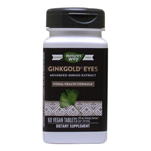 Ginkgold Eyes 中心成分の濃さと原料の品質に自信があります！ イチョウ葉には、フラボノイドとテルペンラクトン類が含まれ、体のめぐりに関わる成分です。イチョウ葉とともに、 ルテインやゼアキサンチンというカロテノイド（カロチノイド）系成分は、私たちの「視」サポートを助ける代表成分です。 このギンコーアイには、「見る」を守るイチョウ葉エキス、ビルベリー（ブルーベリーの野生種）、ルテイン、ゼアキサンチン等の栄養素が配合されており、パソコンやテレビ画面に集中しがちな現代人にはおすすめの商品です。Nature's Way社のイチョウ葉エキスは、世界でも最高峰の品質を誇る、ドイツ・シュワーベ社の原材料を100％使用しております。 発売元 Nature's Way（ネイチャーズウェイ） 内容量 / 形状 / サイズ 60粒　※約30日分/ ※イラストはイメージで実際のものと色や形は異なります。 摂取目安・使用方法 ・栄養補助食品として1日2粒を目安にお召し上がりください。 ・食品ですのでどのように召し上がっても結構ですが、お食事時にお水と一緒のご摂取をおすすめします。 注意事項 ●次に該当する方はご摂取前に医師にご相談ください。 ・妊娠・授乳中 ・医師による治療・投薬を受けている ●お子様の手の届かない場所で保管してください。 ※ベジタリアン/ビーガン（ヴィーガン）仕様 ※ギンコゴールド(R)イチョウ葉エキスは最大180mgまでご摂取いただけます。 ※ページ下部に記載の「サプリメント等についてのご注意」も必ずご確認ください。 アレルギー情報 グルテン、砂糖、塩、イースト、小麦、大豆、乳製品、人工香味料、保存料は含まれておりません。 特記事項 - 成分表示 （2粒あたり） ◆総炭水化物量　1g未満 ◆ビルベリー果実標準化エキス 120mg (アントシアニン 36％[43.2mg] 標準化） ◆ギンコゴールド（R)イチョウ葉エキス　 60mg （ギンコフラボングリコサイド 24％標準化[14.mg]、テルペンラクトンズ 6％[3.6mg]） ◆ルテインカロテノイド 　20mg (マリーゴールド花エキス由来) ◆ゼアキサンチン　カロテノイド 1mg （マリーゴールド花エキス由来） （その他成分） ◆セルロース、ヒドロキシプロピルセルロース、クロスカルメロースナトリウム、 ステアリン酸、ヒプロメロース、シリカ、グリセリン、二酸化チタン着色料、ビルベリー着色料 ※2019年12月現在 ・広告文責：Suplinx Corp. 0120-326-039 ・生産国：アメリカ製 ・商品区分：食品