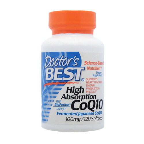 High Absorption CoQ10 100mg たっぷり120粒入りでさらにお買い得！ サポート成分バイオペリンも配合 &nbsp; &nbsp; 1日1粒で100mgも補える！ &nbsp; サポート成分バイオペリンも一緒に配合 &nbsp; USPグレードの高品質コエンザイムQ10を採用&nbsp; &nbsp; ドクターズベスト社の「高吸収コエンザイムQ10 100mg」は、品質・純度などアメリカで一定の基準を定めたUSPグレードに適ったのもので、毎日の健康習慣として安心して続けやすいサプリメントです。 コエンザイムQ10は体内での吸収面を考えてバイオペリンも配合。1日1粒で効率よく不足しがちなコエンザイムQ10を補えます。 コエンザイムQ10と仲良し成分も配合 ◆バイオペリン（黒コショウ果実エキス） バイオペリンとは、料理によく使用される黒コショウの実を濃縮したサビンサ社の独自成分です。同時に摂る栄養成分の吸収面をサポートすると期待されています。 ※2013年7月17日に規格変更がありました。 発売元 Doctor's Best（ドクターズベスト） 容量 120粒 ※約120日分 形状 サイズ 約15mm×9mm ※イラストはイメージで実際のものと色や形は異なります。 お召し上がり方 栄養補助食品として1日1粒を目安にお召し上がり下さい。 ※英文ラベル日本語訳 注意事項 ※ベジタリアン仕様ではありません。 ※ページ下部に記載の「サプリメント等についてのご注意」も必ずご確認下さい。 アレルギー 情報 ・大豆を含みます。 ・牛乳、卵、小麦、グルテン、とうもろこし、砂糖、甘味料、スターチ、塩、保存料は含まれておりません。 特記事項 ※ソフトジェルの特性上、高温の環境下でソフトジェル同士が付着する場合がございますが品質には問題はございません。 成分表示 （1粒あたり） ◆コエンザイムQ10（CoQ10)　　100mg ◆黒コショウ果実エキス　　　　　5mg （バイオペリン&reg;/ピペリン95％含有） （その他成分） ◆エキストラバージンオリーブオイル（非遺伝子組み換え）、ミツロウ、大豆レシチン、ローズマリーオイル、ソフトジェルカプセル（ゼラチン、グリセリン、精製水、アナトー［天然植物由来の着色料として］） ・広告文責：Suplinx Corp 0120-326-039　・生産国：アメリカ製　・商品区分：食品