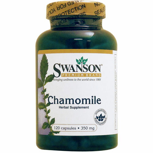 Chamomile 350mg リラックスハーブの代表格で、笑顔はじける毎日♪ カモミールは、ヒナギクに似た、ヨーロッパおよび地中海沿岸原産のキク科の多年草です。Swanson社の「カモミール350mg」は、古くからアロマテラピーなどでも人気のジャーマン種のカモミールを1粒に350mg含んでいます。 カモミールは心と体をリラックスさせてくれるハーブとして世界中の幅広い年齢層の方に愛され親しまれてきました。 リラックスしたい時、就寝前にユッタリとした気分になりたい時におすすめです。 ＜＜賞味期限の表示について＞＞ スワンソン社では2010年7月21日より、賞味期限表示が廃止になり、新たに製造年月が表示されるようになりました。 通常、製造年月から2年間は安心してお召し上がりいただけます。ただし、液体のサプリメント、プロバイオティクス商品は製造年月から1年間が賞味期限となります。 発売元 Swanson（スワンソン） 内容量 / 形状 / サイズ 120粒 ※約30日分 / / 約20mm×7mm ※イラストはイメージで実際のものと色や形は異なります。 摂取目安・使用方法 ・栄養補助食品として1日4粒を目安にお召し上がり下さい。・食品ですのでどのように召し上がっても結構ですが、お水と一緒のご摂取をおすすめします。 注意事項 ・高温多湿を避けて保管して下さい ・お子様の手の届かない場所で保管して下さい。 ※ページ下部に記載の「サプリメント等についてのご注意」も必ずご確認下さい。 アレルギー情報 - 特記事項 ＜賞味期限の表示について＞ スワンソン社では2010年7月21日より、賞味期限表示から、製造年月表示に変更となりました。通常、製造年月から2年間は安心してお召し上がりいただけます。ただし、液体のサプリメント、プロバイオティクス商品は製造年月から1年間が賞味期限となります。 成分表示 （2粒あたり） ◆ジャーマンカモミー地上部（カミツレ）　700mg （その他成分） ◆ゼラチン、中鎖トリグリセリドオイル（ココナッツ）、ステアリン酸マグネシウム ・広告文責：SVSコーポレーション（株） 0120-326-039 ・生産国：アメリカ製 ・商品区分：食品※スワンソン社の商品は仕様の変更に伴いシュリンク加工（フィルム包装）が無くなりました。